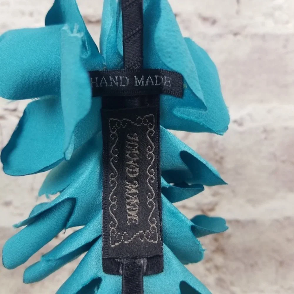 Handmade Head Band Black Skinny Headband Teal Ruffle Preppy Hair Accessories
